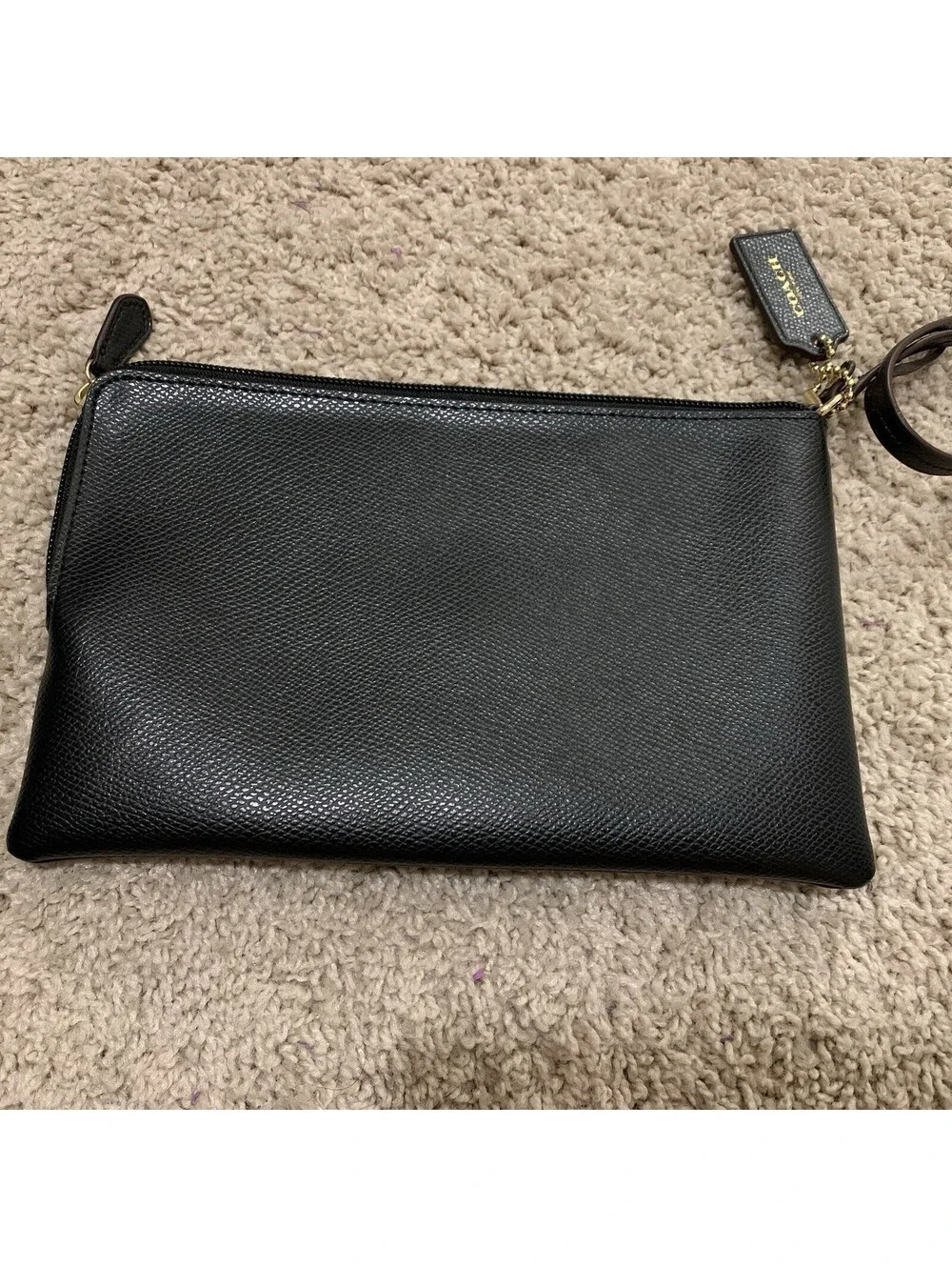 Coach New York Story Patch Wristlet Pouch Wallet Clutch Black Leather Women's